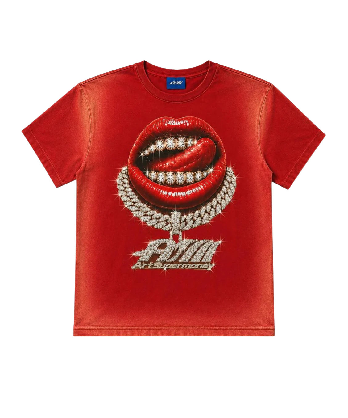 ArtSuperMoney Kids T-Shirt Rosso con Stampa Strass per Bambini