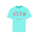 MSGM Kids T-shirt Turchese con Logo per Bambini