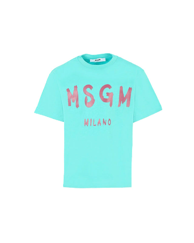MSGM Kids T-shirt Turchese con Logo per Bambini