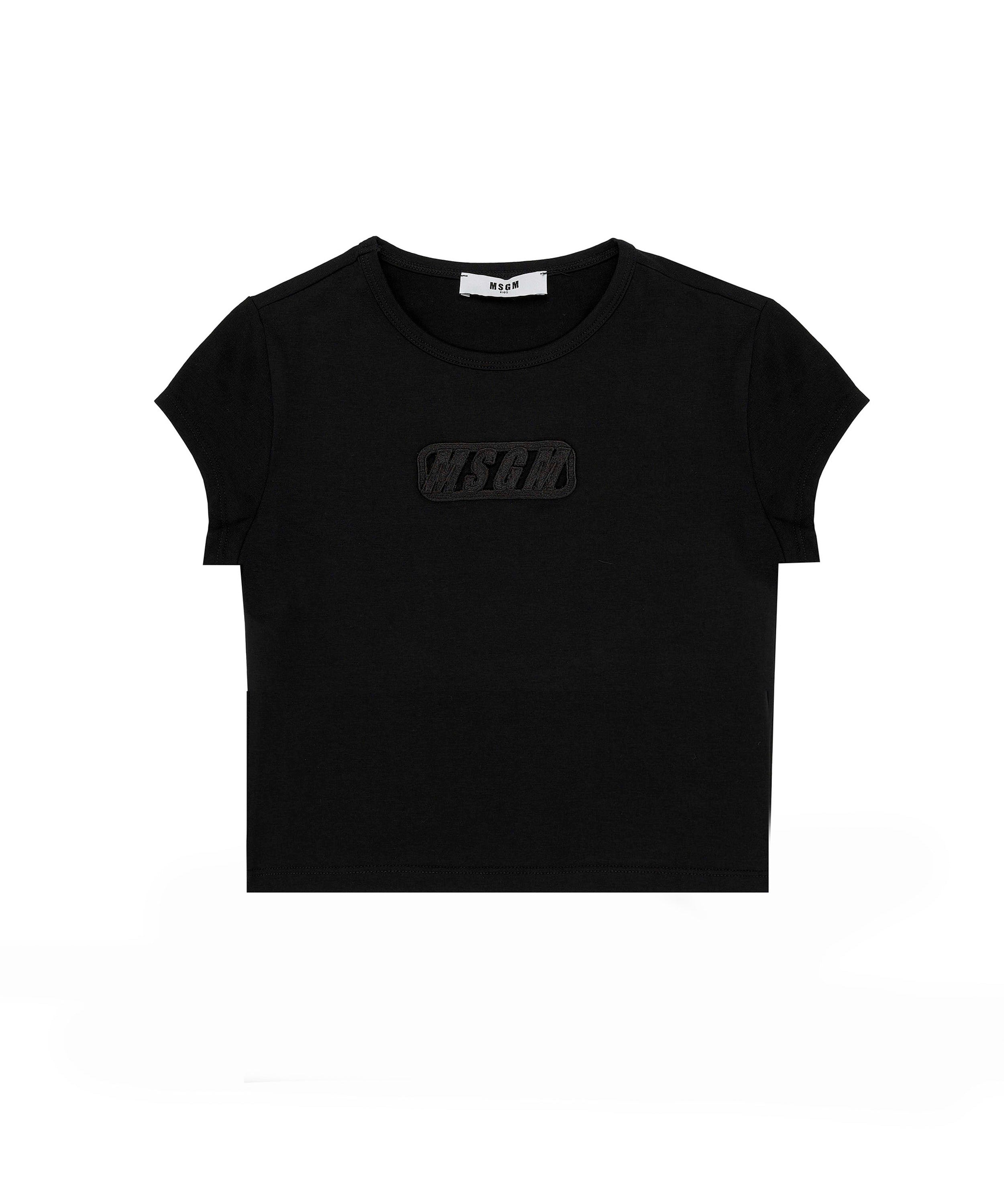 MSGM Kids T-shirt Crop Nera con Ricamo Logo per Bambine