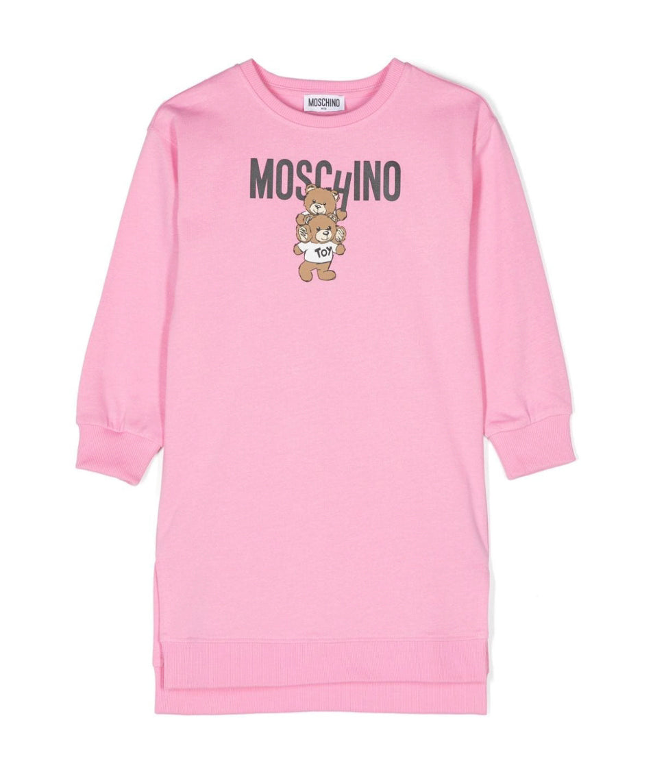 Moschino Kids Abito Rosa con Stampa Logo per Bambine 