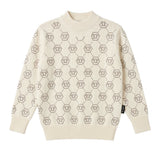 Philipp Plein Kids Maglione a Collo Alto Panna con Monogramma Esagonale di Strass Unisex per Bambini