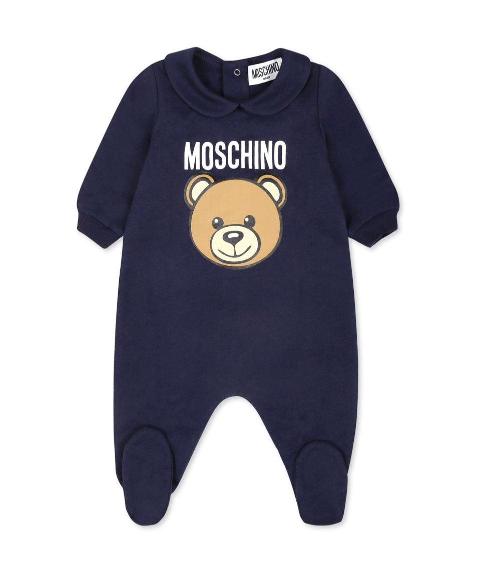 Moschino Kids Tutina Blu Navy con Logo Teddy Bear