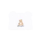 Moschino Kids Cappello Bianco con Stampa Tedddy per Neonati e Neonate