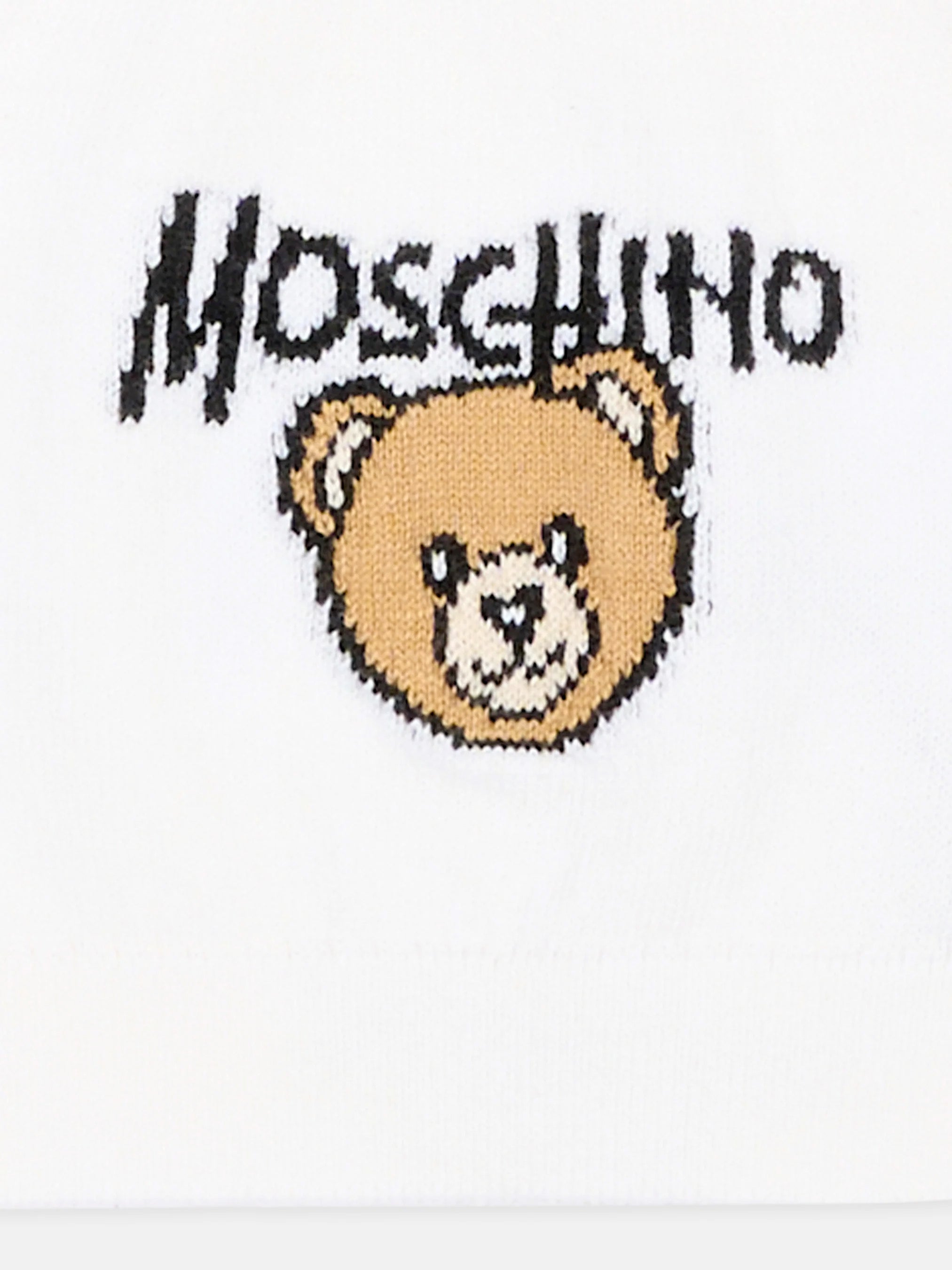 Moschino Kids Cappellino Bianco in Maglia con Teddy Bear e Logo Unisex