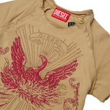 Diesel Kids T-Shirt Sabbia con Strass e Stampa Rosso Unisex