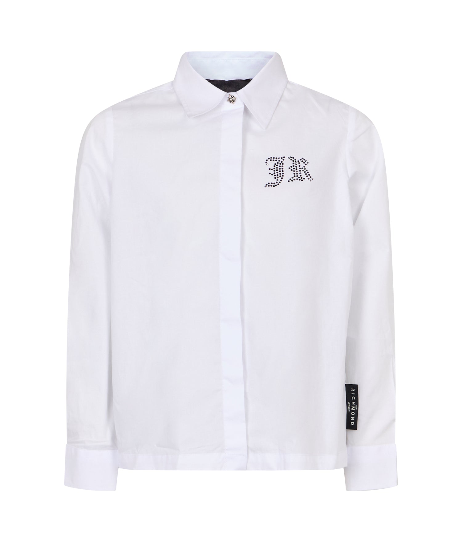 John Richmond Kids Camicia Bianca in Cotone con Logo e Scritta Rock N Roll in Strass per Bambine