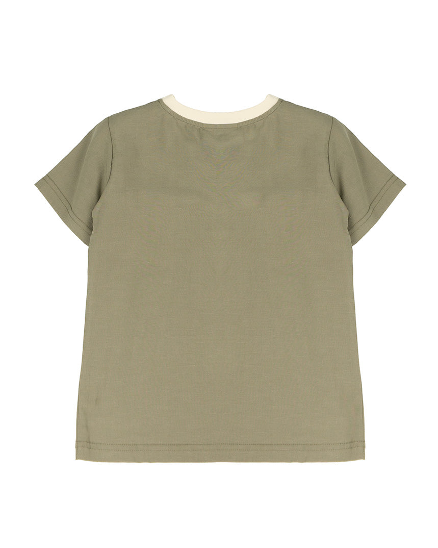 Yes London T-Shirt Verde Militare con Logo per Bambini