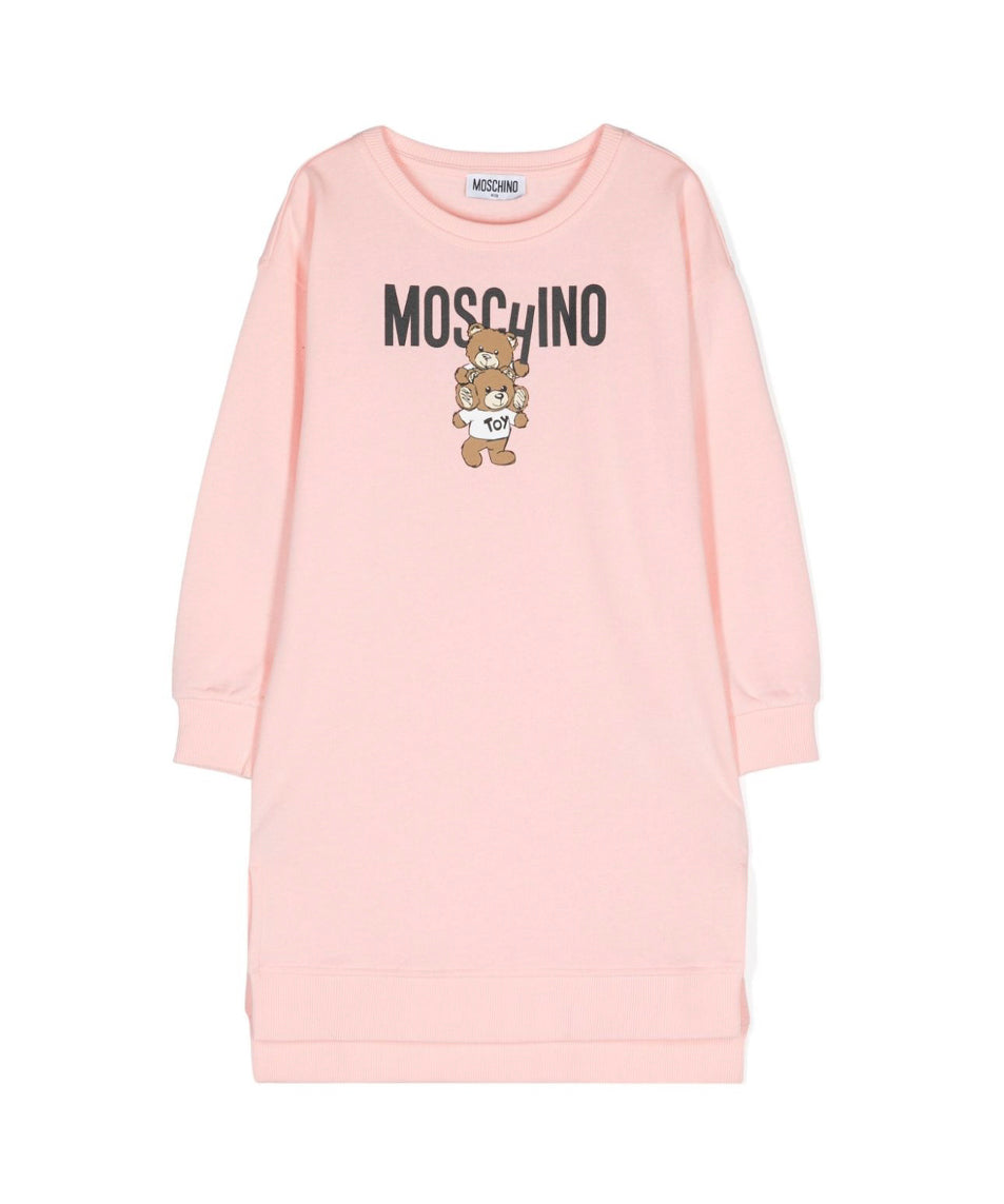 Moschino Kids Abito Rosa Chiaro con Stampa Logo per Bambine