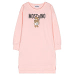 Moschino Kids Abito Rosa Chiaro con Stampa Logo per Bambine
