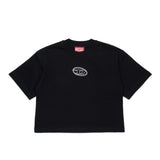 Diesel Kids T-shirt Cropped Nera con Logo Oval D per Bambine