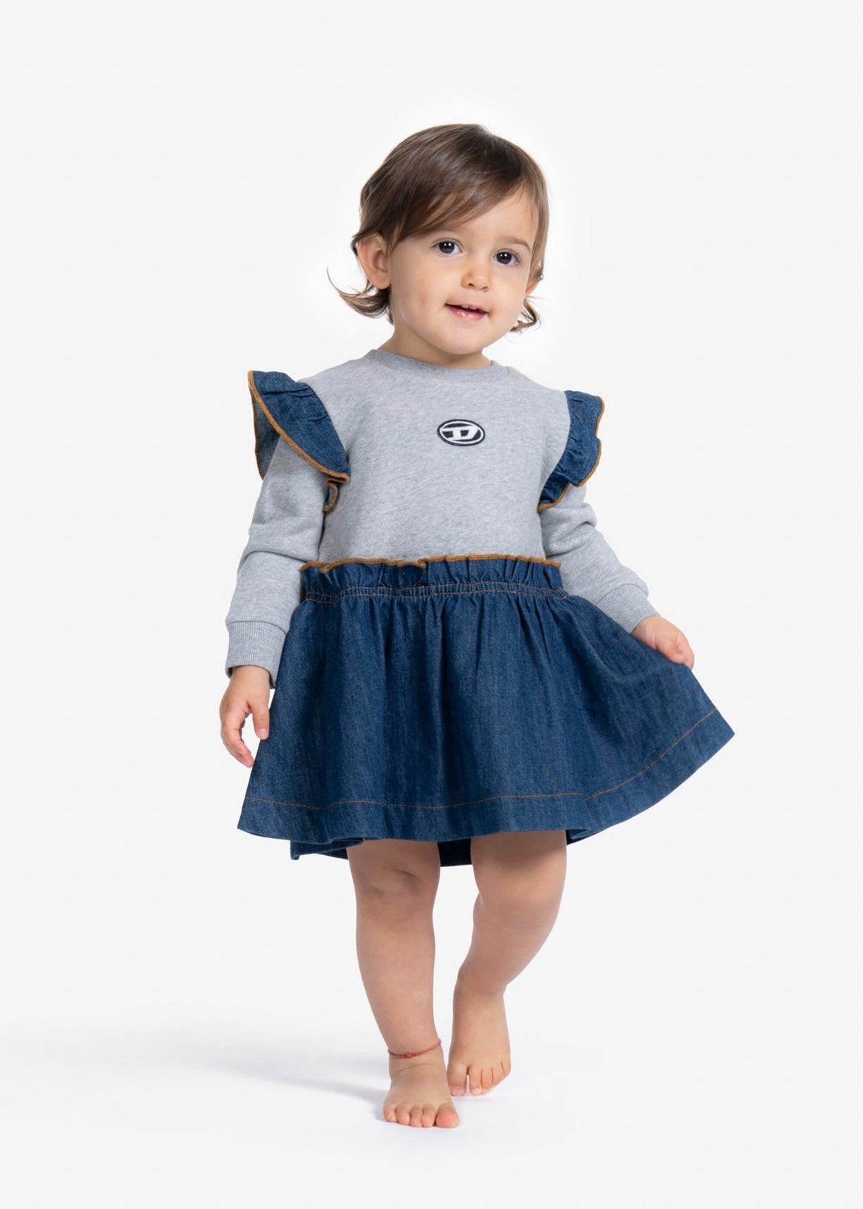 Diesel Kids Abito in Felpa con Denim per Neonate