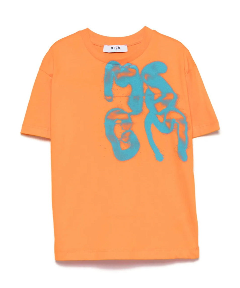 MSGM Kids T-shirt Arancione con Stampa Graffiti per Bambini fronte