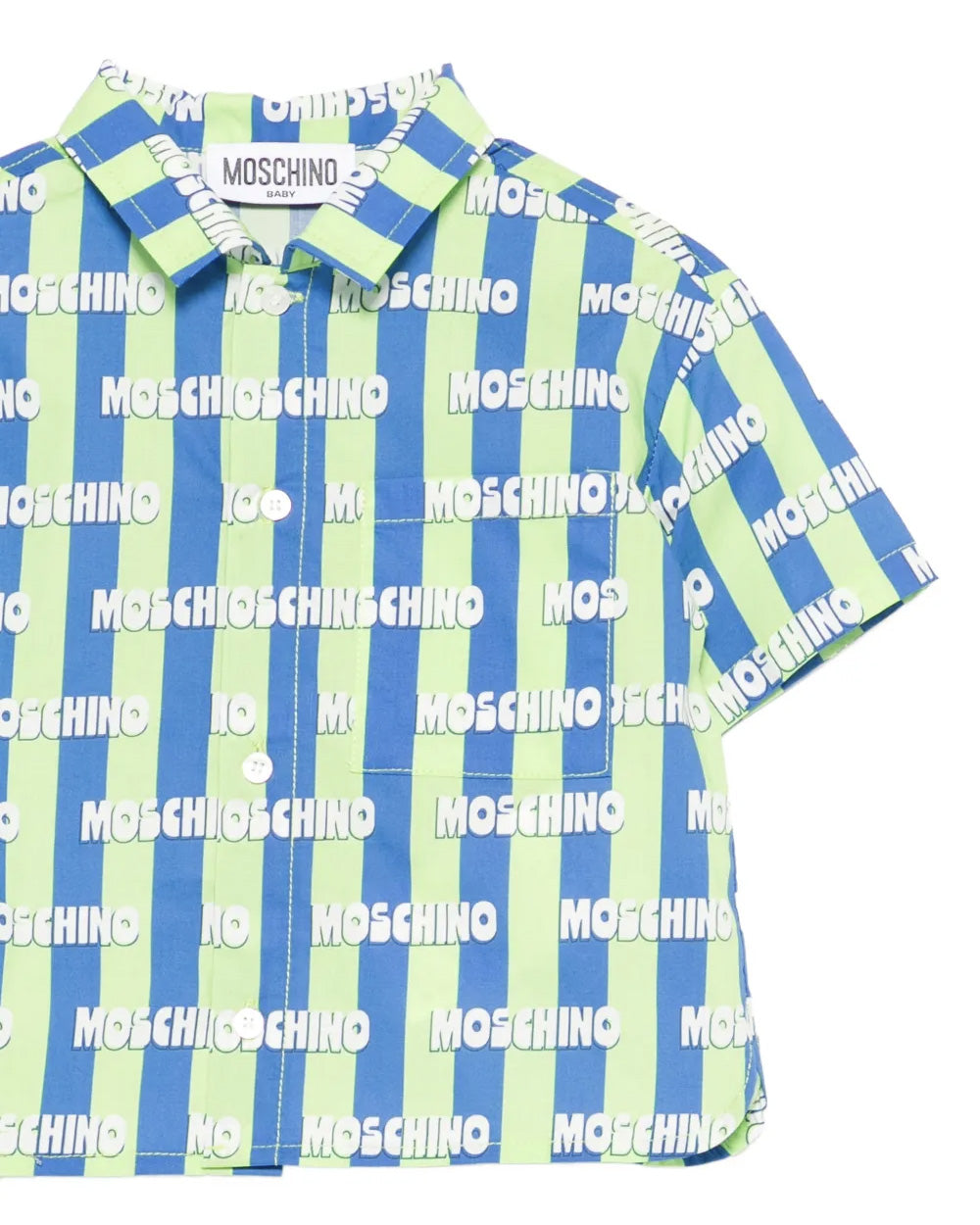 Moschino Kids Camicia a Righe Verde e Blu All-Over per Neonati