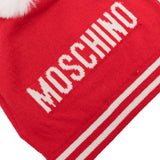 Moschino Kids Cappello in Maglia Rosso con Pon Pon (retro)