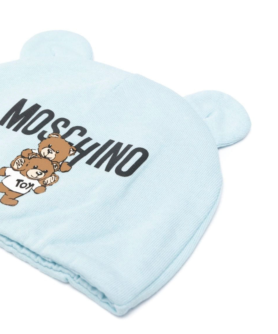 Moschino Kids Cappellino Cielo con Stampa Logo Teddy Bear per Neonati (dettaglio)