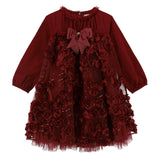 Angel's Face Abito Rosso con Tulle e Fantasia Rose con Fiocco per Bambine