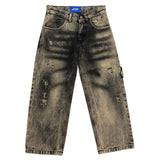 ART SUPER MONEY Kids Jeans Straight Distressed Lavaggio Nero per Bambini
