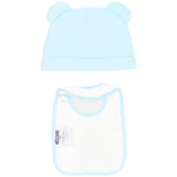 Moschino Kids Set Celeste con Cappellino a Orecchie e Bavaglino con Stampa Teddy Bear e Logo per Neonati