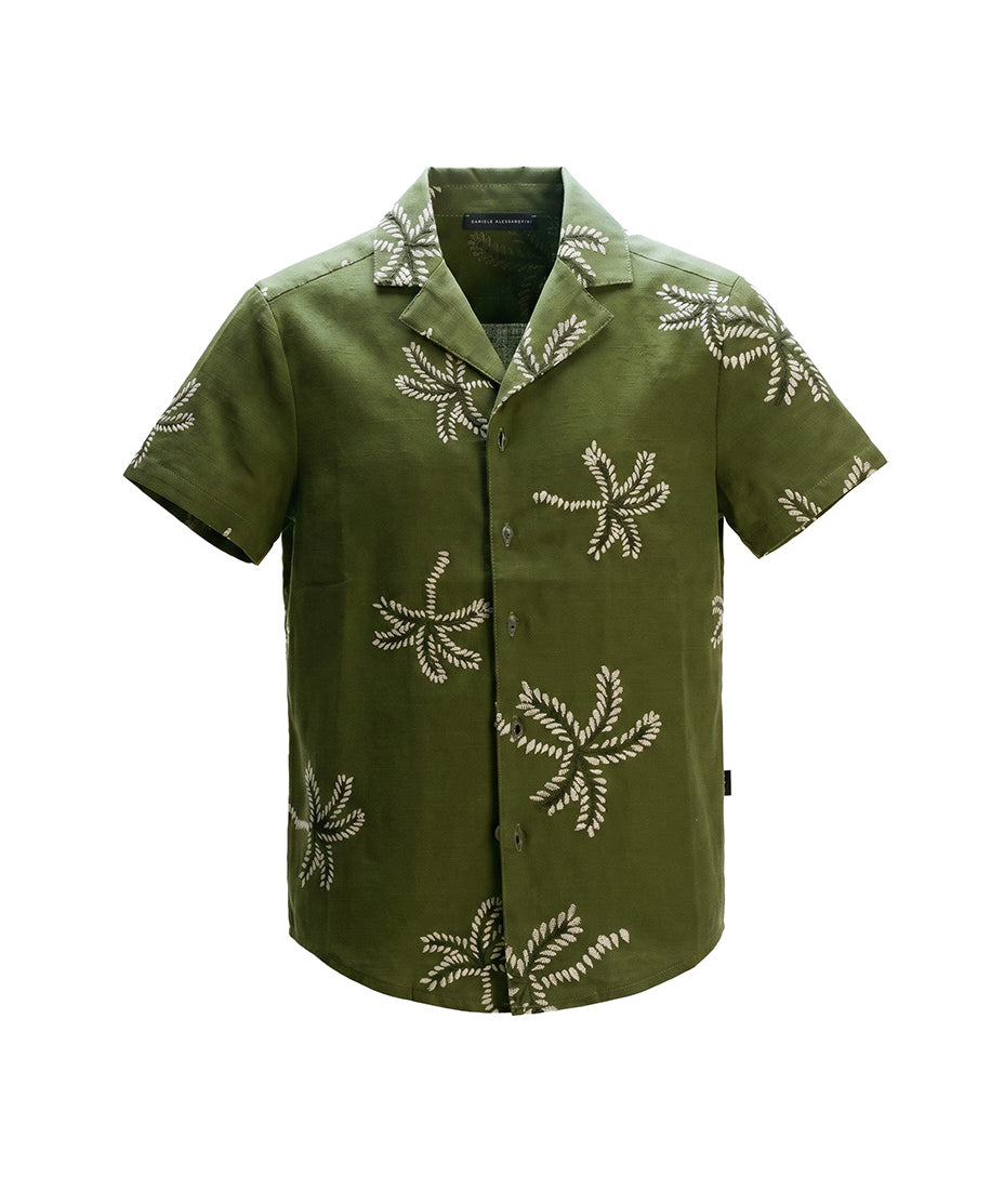Daniele Alessandrini Kids Camicia Verde Militare con Ricami per Bambini