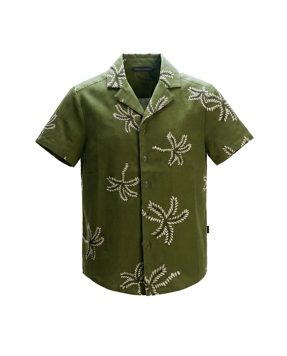 Daniele Alessandrini Kids Camicia Verde Militare con Ricami per Bambini