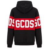 GCDS Kids Black Hoodie with Logo Red Stripe