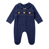 Moschino Kids Tutina Intera Blu Navy in Cotone con Teddy Bear Ricamati per Neonati