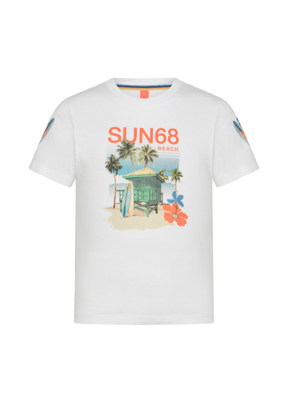 Sun68 Kids T-shirt Bianca/Verde con Stampa Logo per Bambini(fronte)