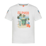 Sun68 Kids T-shirt Bianca/Verde con Stampa Logo per Bambini(fronte)