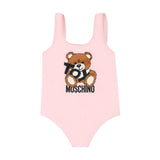 Moschino Kids Costume Monokini Rosa con Stampa per Neonate