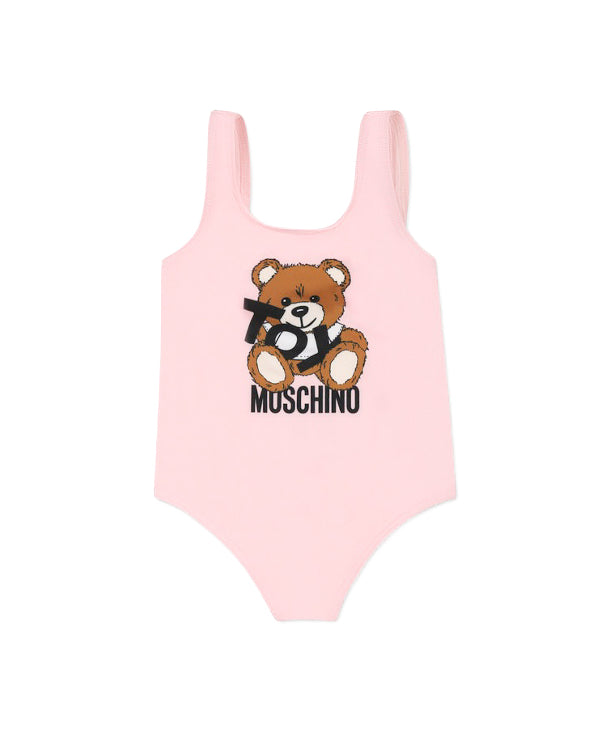 Moschino Kids Costume Monokini Rosa con Stampa per Neonate