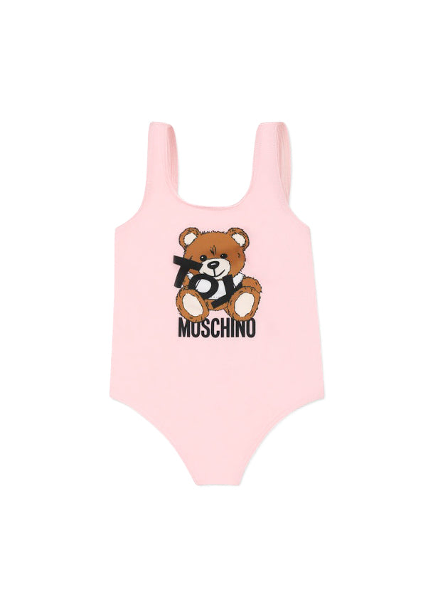 Moschino Kids Costume Monokini Rosa con Stampa per Neonate