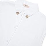 N21 Kids Camicia Smanicata Bianca con Dettaglio Etichetta Logo per Bambine