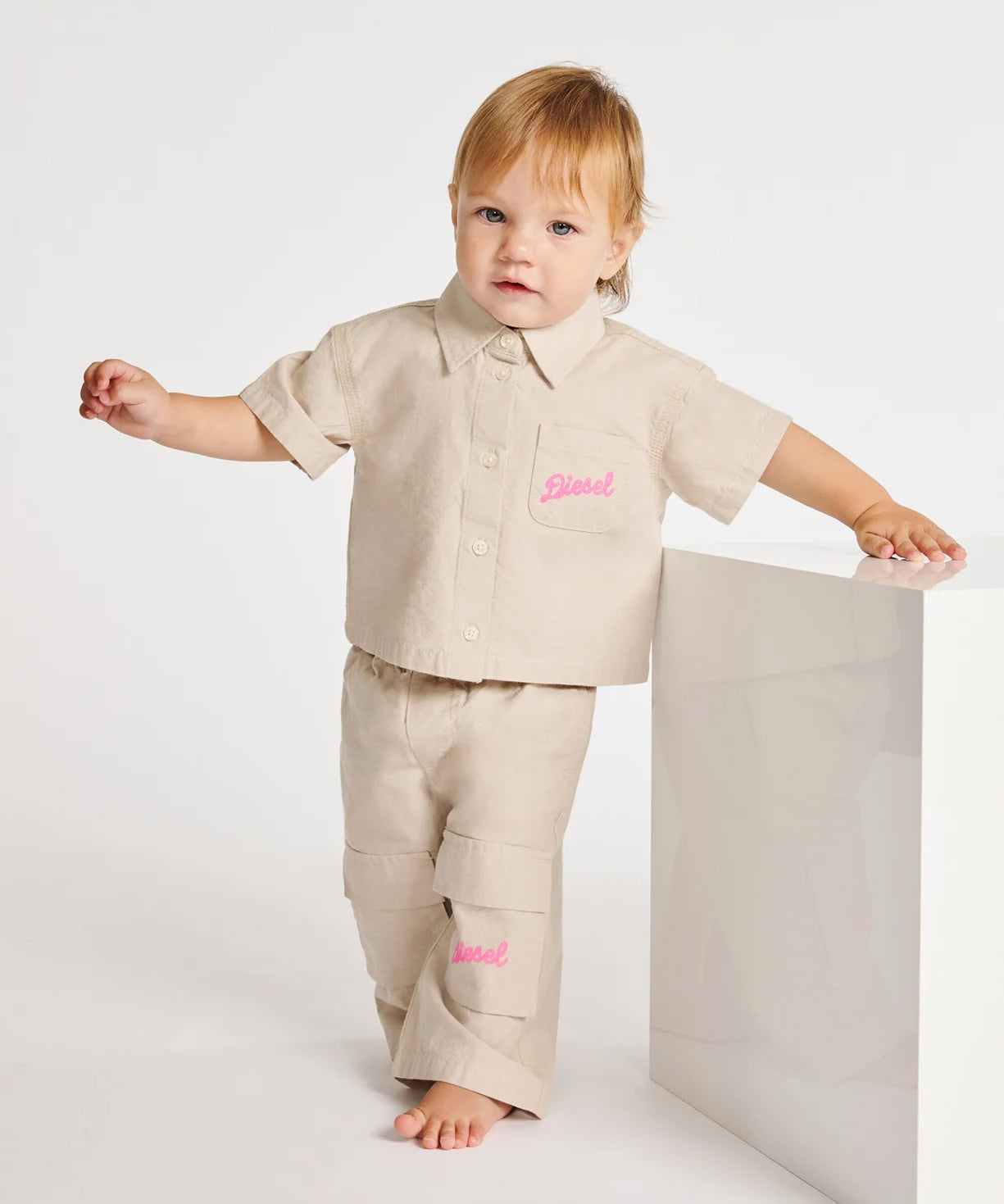 Diesel Kids Camicia Sabbia con Tasca e Logo Ricamato per Neonate