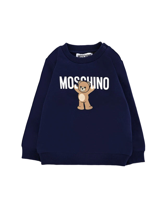Moschino Kids Felpa Girocollo Blu Navy con Logo per Neonati