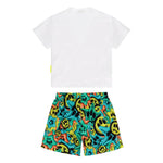 Barrow Kids T-shirt Bianca con Stampa con Shorts Multicolor per Neonati