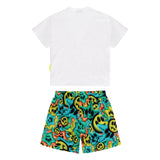 Barrow Kids T-shirt Bianca con Stampa con Shorts Multicolor per Neonati