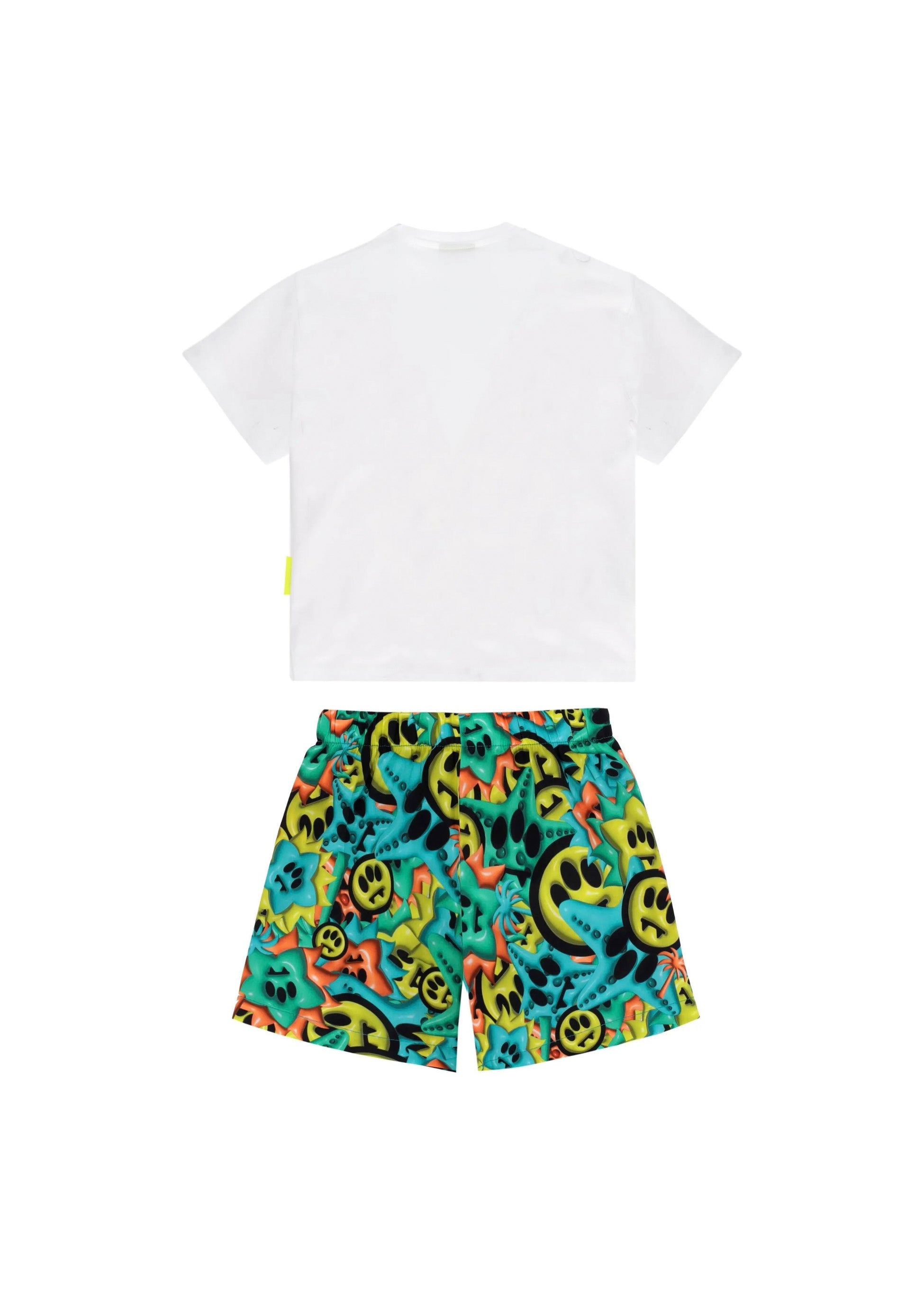 Barrow Kids T-shirt Bianca con Stampa con Shorts Multicolor per Neonati