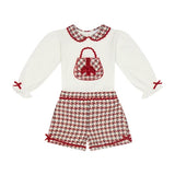 Deolinda Kids Completo 2pz Pantaloncini e Giacca in Tweed Crema Rosso e Nero per Neonate
