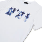 N21 Kids T-shirt Bianca Girocollo con Stampa Logo con Motivo Galassia per Bambini