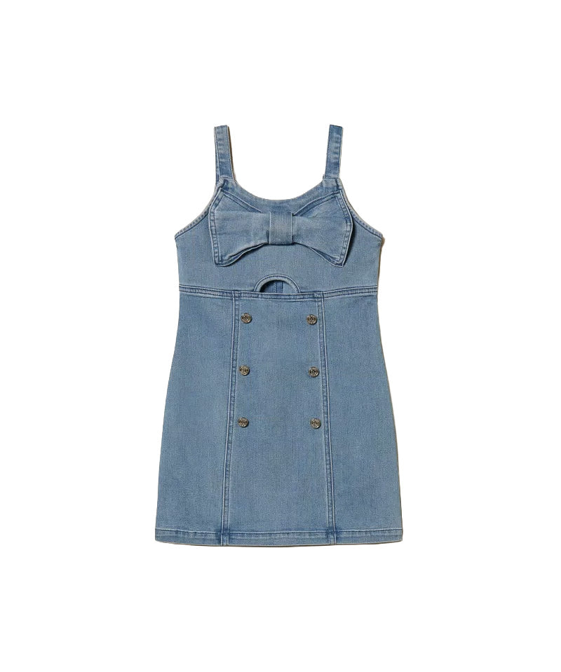 Twinset Kids Abito in Denim con Maxi Fiocco per Bambine