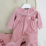 Minibanda Tutina Rosa con Ricamo Fiori per Neonate