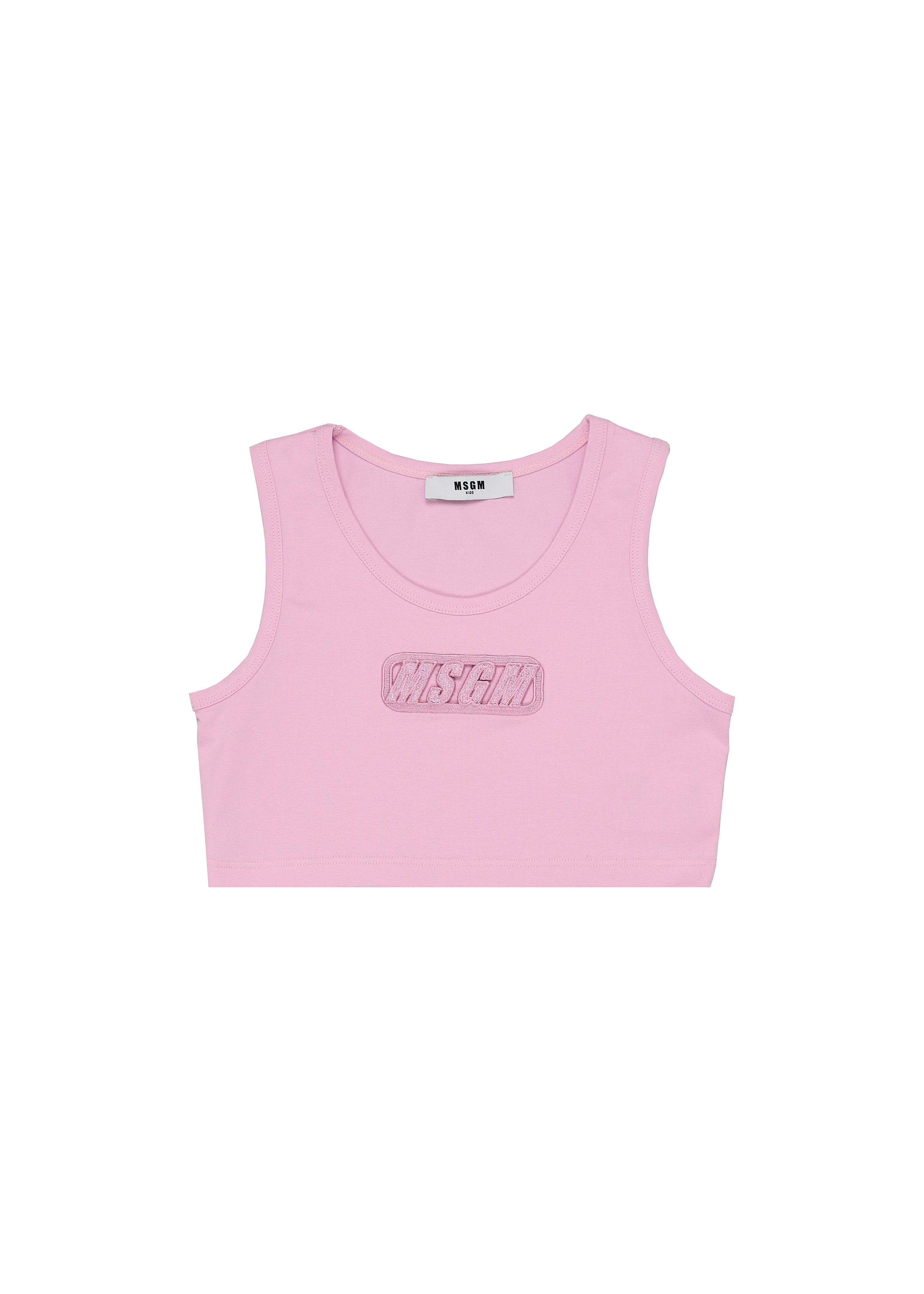 MSGM Kids Top Rosa con Ricamo Logo per Bambine