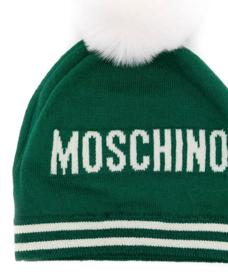 Moschino Kids Cappello in Maglia Verde con Pon Pon
 (retro)