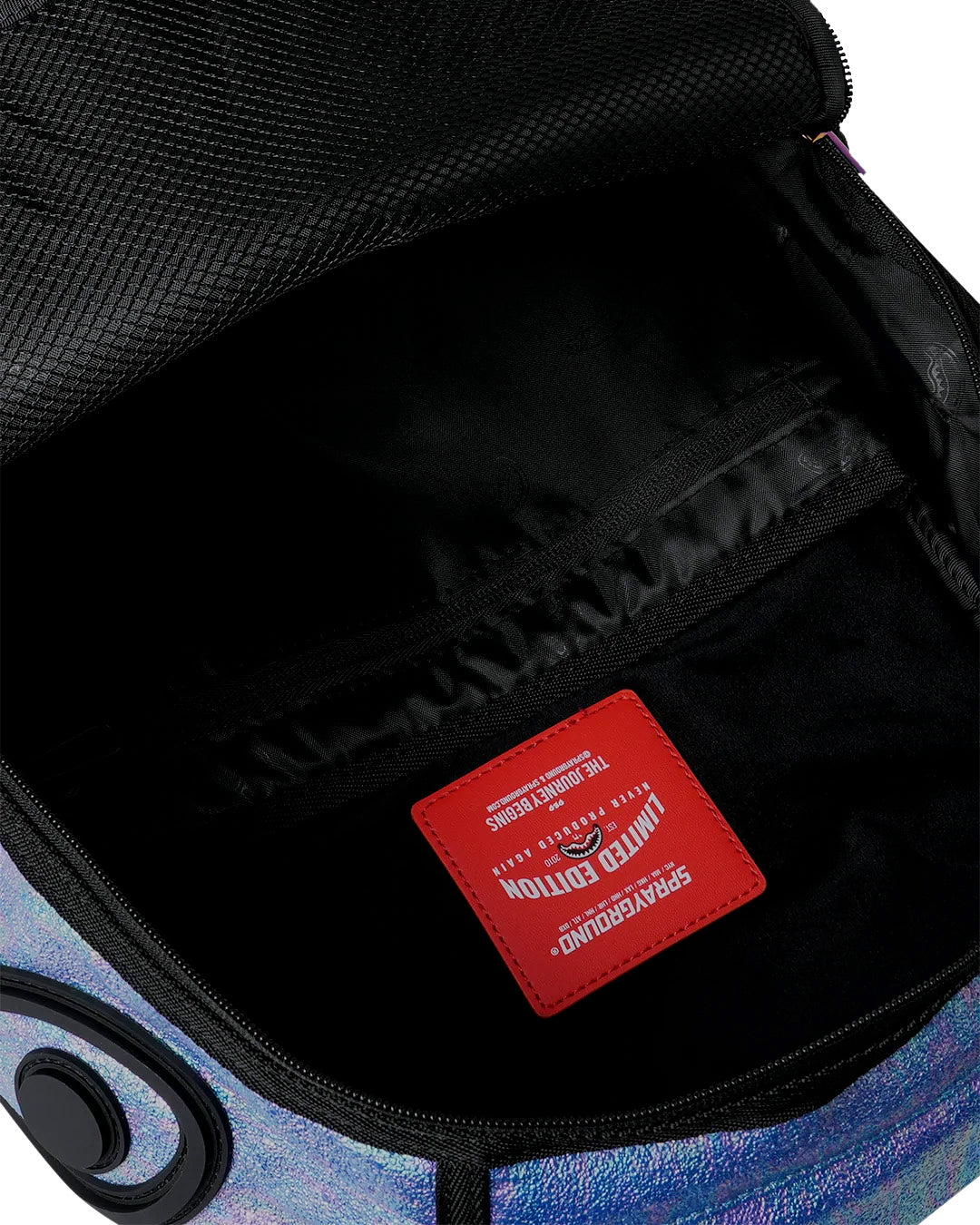 Sprayground Kids Zaino Think On It Unisex Iridescente Azzurro e Viola con Shark Mouth in Rilievo Nero