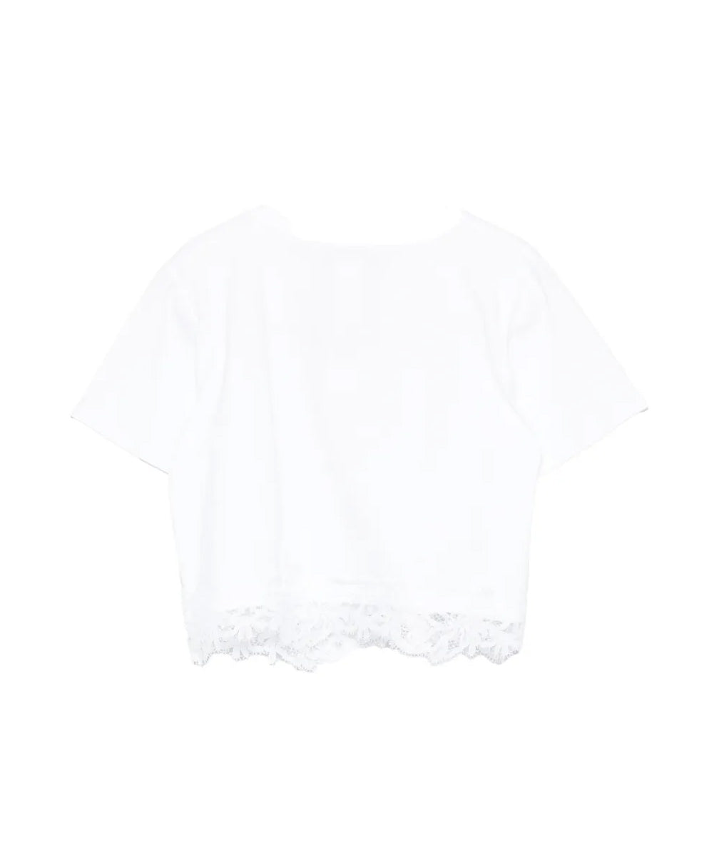 Twinset Kids T-Shirt Off-White con Dettagli in Pizzo per Bambine