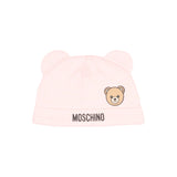 Moschino Kids Set Rosa con Cappellino e Bavaglino con Stampa Teddy Bear e Logo per Neonate