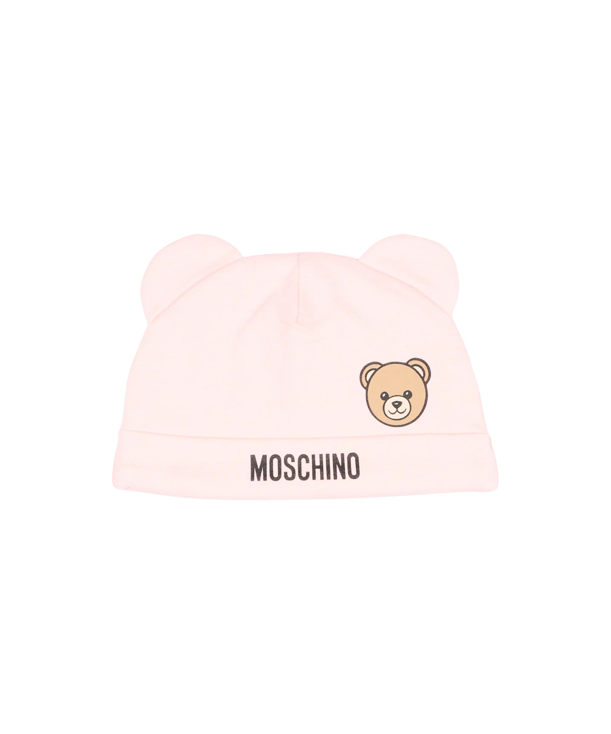 Moschino Kids Set Rosa con Cappellino e Bavaglino con Stampa Teddy Bear e Logo per Neonate