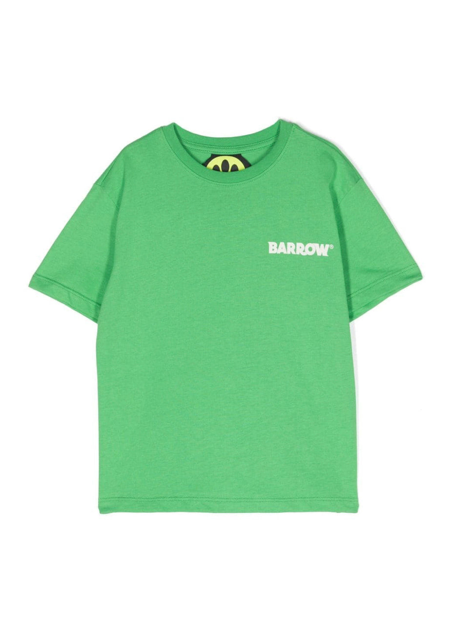 Barrow Kids T-shirt Verde con Stampa Logo e Smile per Bambini