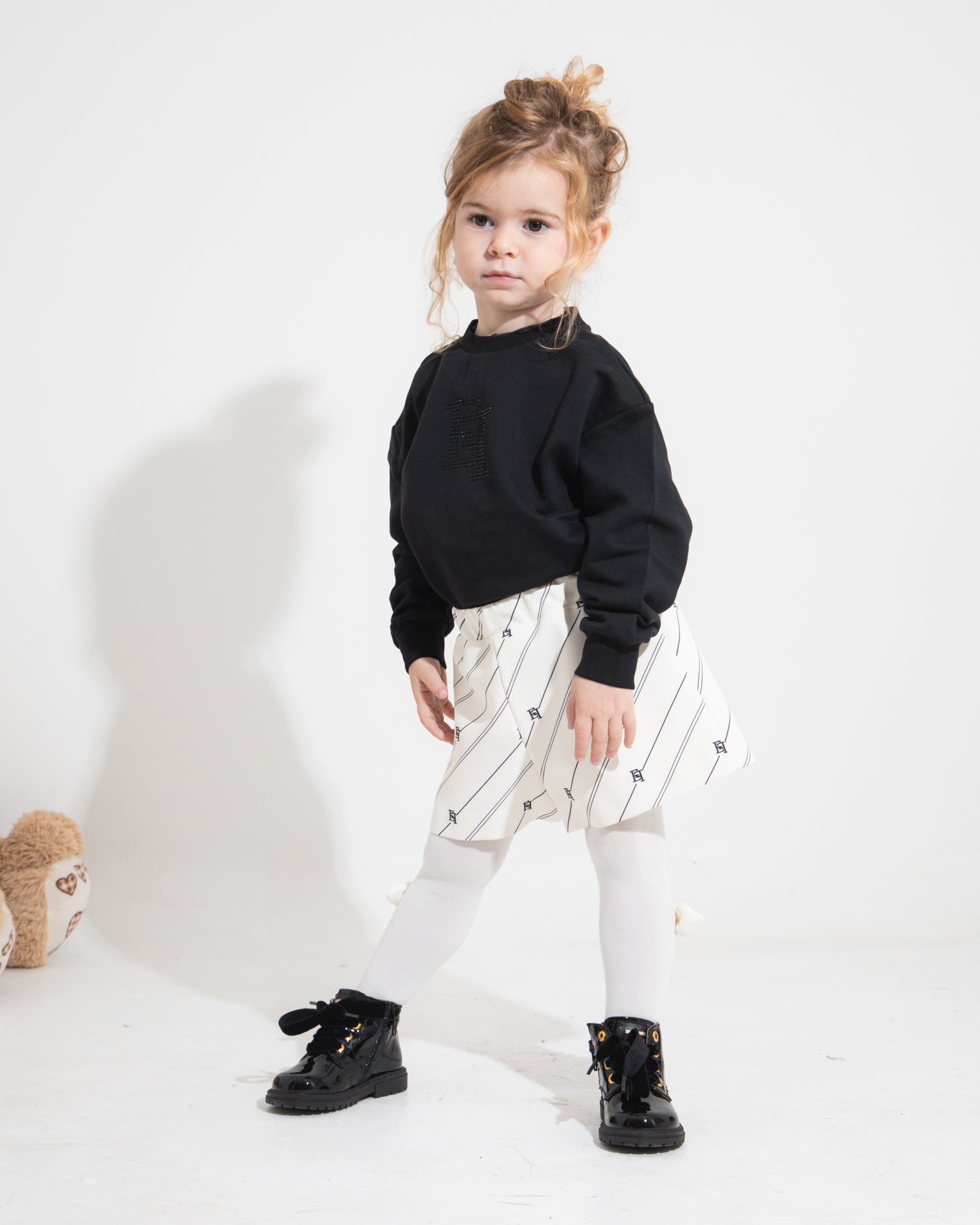 Elisabetta Franchi My Little Girl Black Sweatshirt with Rhinestone Logo for Newborns